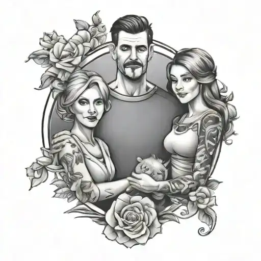 family, husband with wife and daughter tattoo design idea