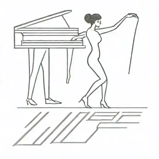 Two dancing people walking up the piano keys tattoo design idea