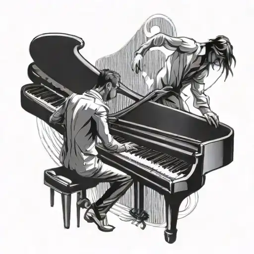 Two dancing people walking up the piano keys tattoo design idea
