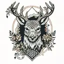 Forest blackout symmetrical geometric  deer face tattoo design idea