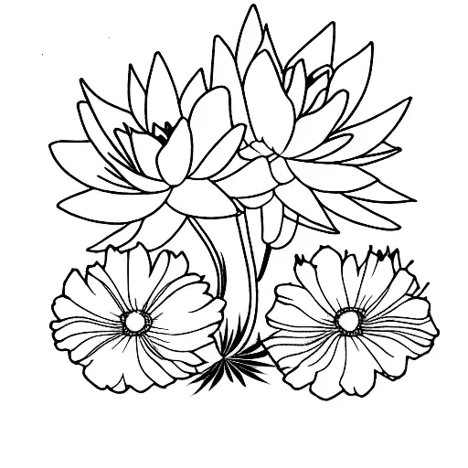 bouquet of a carnation, water lily, and cosmos tattoo design idea