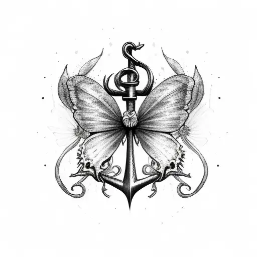 book butterfly anchor flowers tattoo design idea