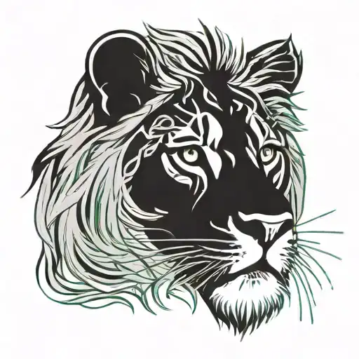 lions head with green eyes tattoo design idea