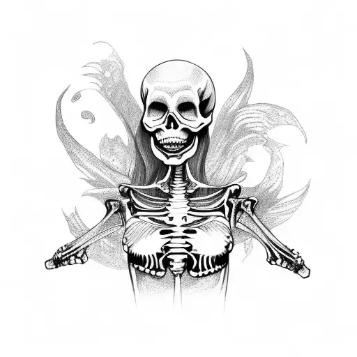 full skeleton mermaid with tail tattoo design idea