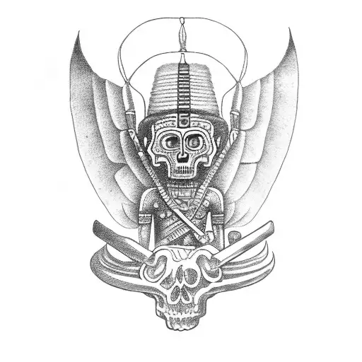 mictlantecuhtli holding a macuahuitl tattoo design idea