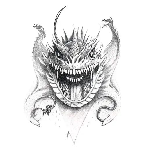 Quill Pen winning a fight against a dragon with music notes tattoo design idea