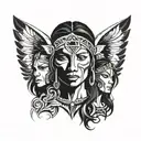 Native American, African American, White Women portrait with angels tattoo design idea