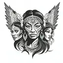Native American, African American, White Women portrait with angels tattoo design idea