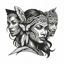 Native American, African American, White Women portrait with angels tattoo design idea