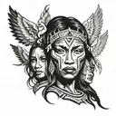 Native American, African American, White Women portrait with angels tattoo design idea