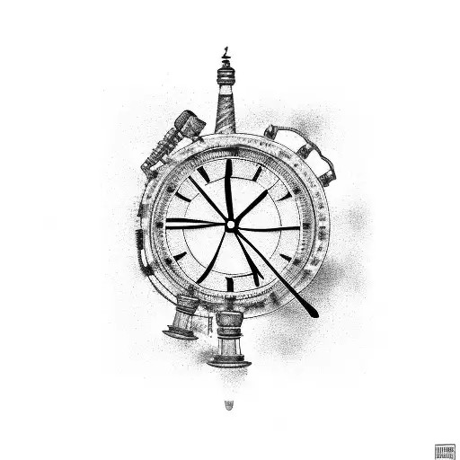 The Kröpcke clock tower surrounded by football players and beer bottles tattoo design idea