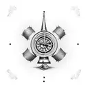 The Kröpcke clock tower surrounded by football players and beer bottles tattoo design idea