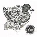  "Ducky" in elegant script font along with the date "Aug 3 2024"   tattoo design idea