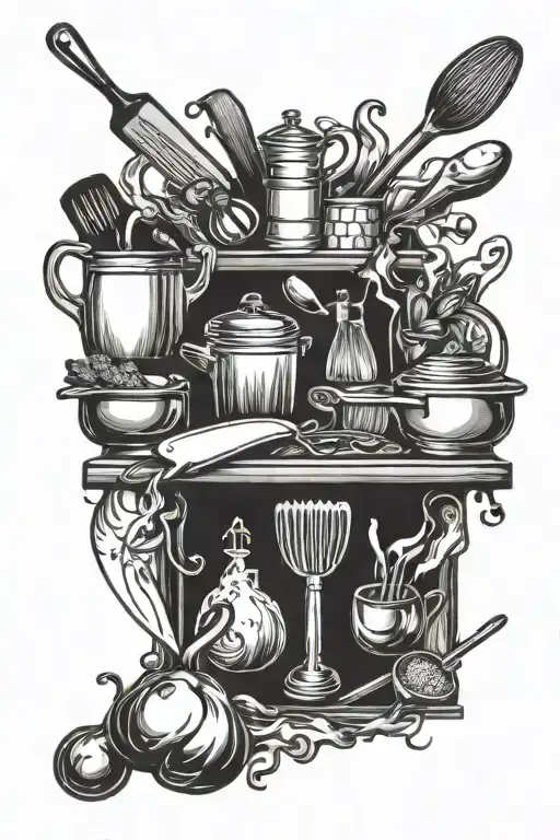 cooking and bar themed sleeve  tattoo design idea