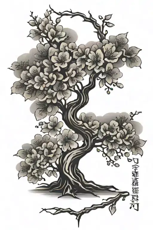 cherry blossom tree spine tattoo with quote tattoo design idea