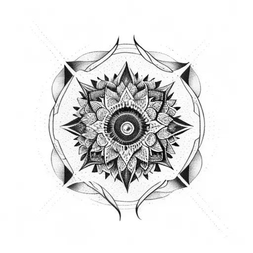 black Lotus and Mountains with compass tattoo tattoo design idea