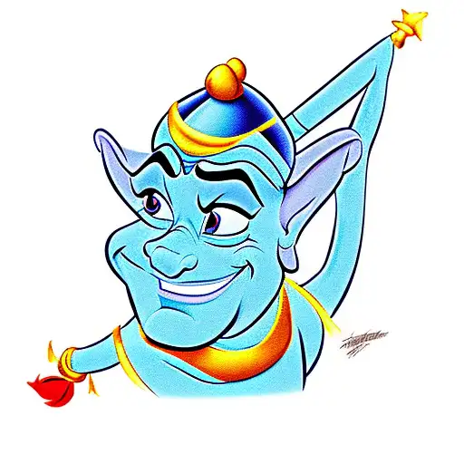 the genie from Disney Aladdin the cartoon tattoo design idea