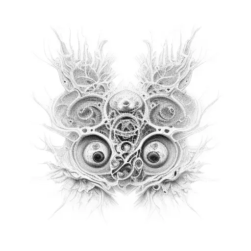 "DALL·E, create a stunning and intricate biomechanical tattoo design for the leg that seamlessly blends organic and geom tattoo design idea