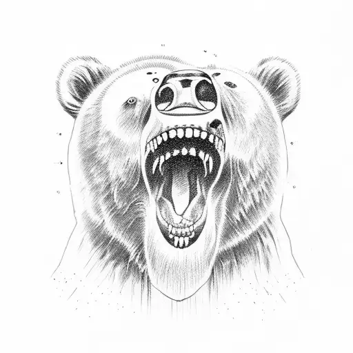grizzly bear mouth open blue eyes tattoo design idea