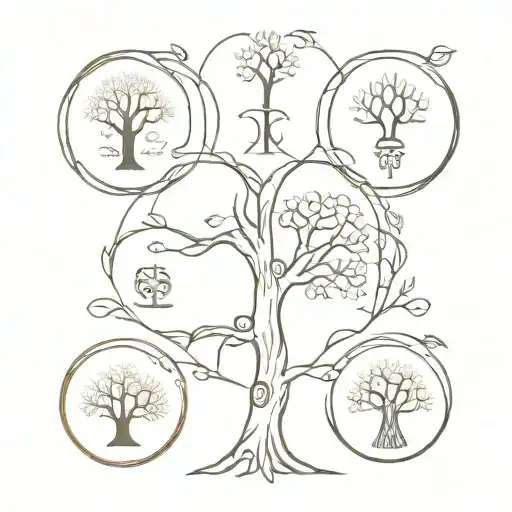 A minimalist design of a family tree intertwined with accounting symbols tattoo design idea