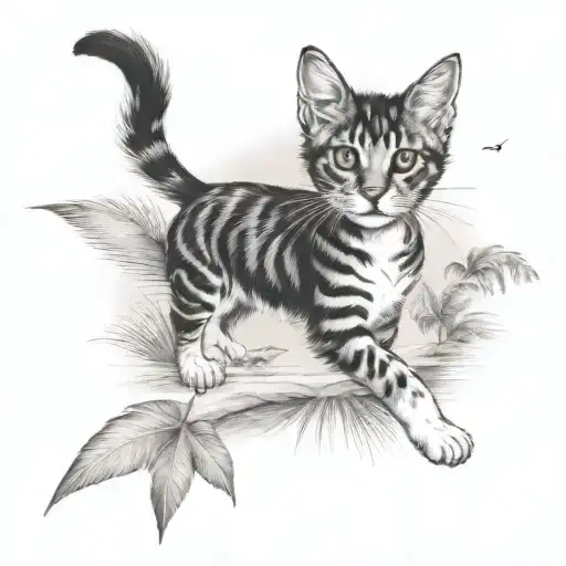 A black-grey tattoo of your beloved pet in a tropical beach setting, capturing the joy and relaxation they bring to your life tattoo design idea