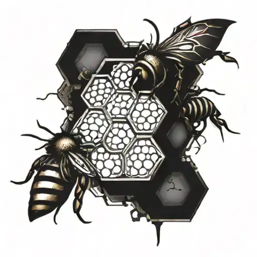 steampunk bee hive tattoo design idea