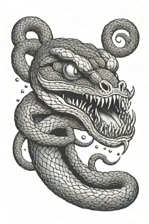 snake with open and angry mouth tattoo design idea