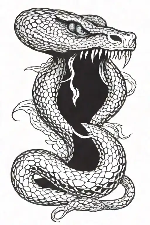 snake with open and angry mouth tattoo design idea