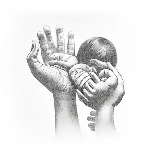 mom and  dad holding a child hand  tattoo design idea