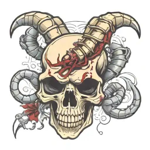 scorpion skull knife blood tattoo design idea