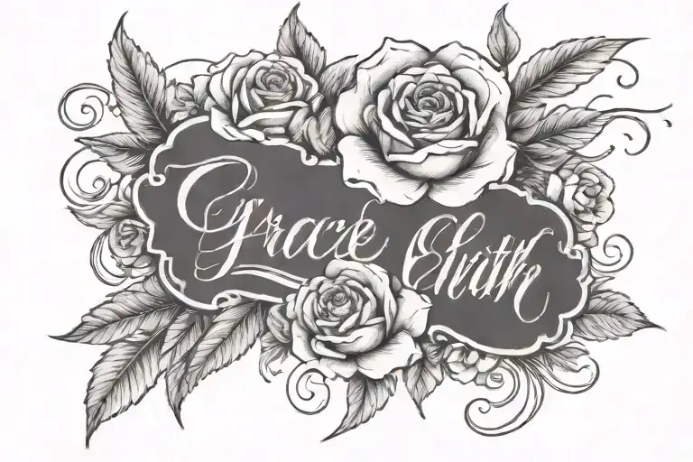[ Grace Elizabeth] Spelled In Cursive with flowers tattoo design idea