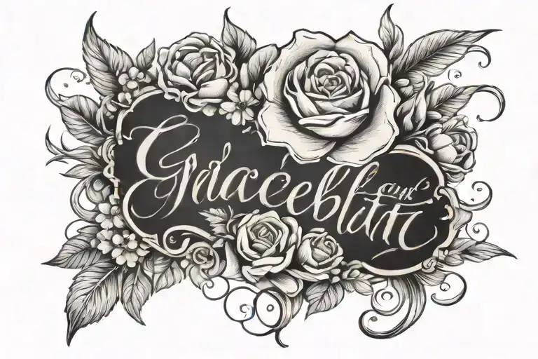 [ Grace Elizabeth] Spelled In Cursive with flowers tattoo design idea