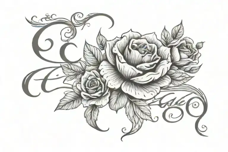 Grace Elizabeth In Cursive with flowers tattoo design idea