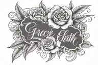 [ Grace Elizabeth] Spelled In Cursive with flowers tattoo design idea