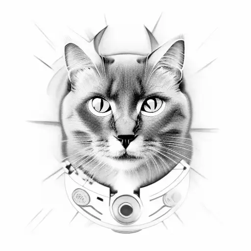 a black cat head, surrounded by movie reels tattoo design idea