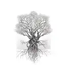 branches holding a medalian with intricate roots intertwined with bricks tattoo design idea