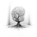 tree roots inbedded in bricks tattoo design idea