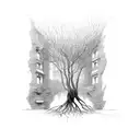 tree roots inbedded in bricks tattoo design idea