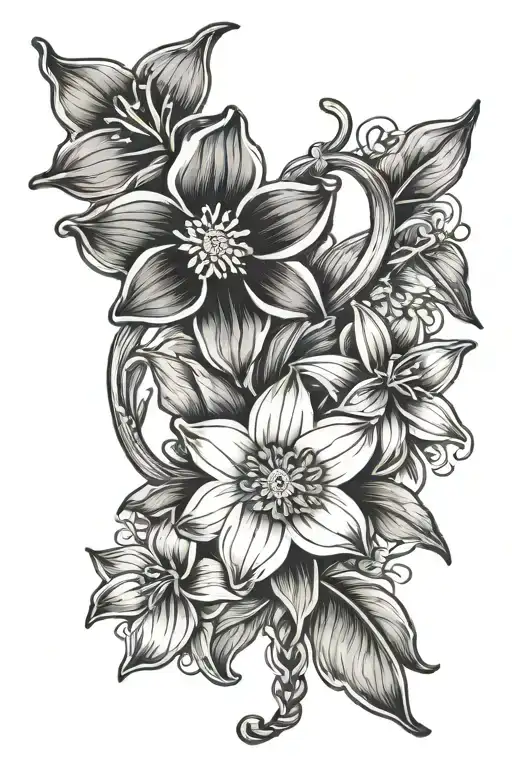 Nursing symbol, jewelry chains, daffodil, daisy, snow drop, morning glory tattoo design idea