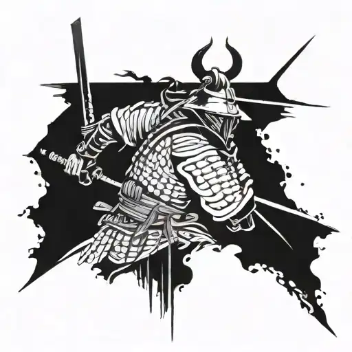 ronin samurai with matrix symbols going tattoo design idea