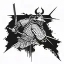 ronin samurai with matrix symbols going tattoo design idea