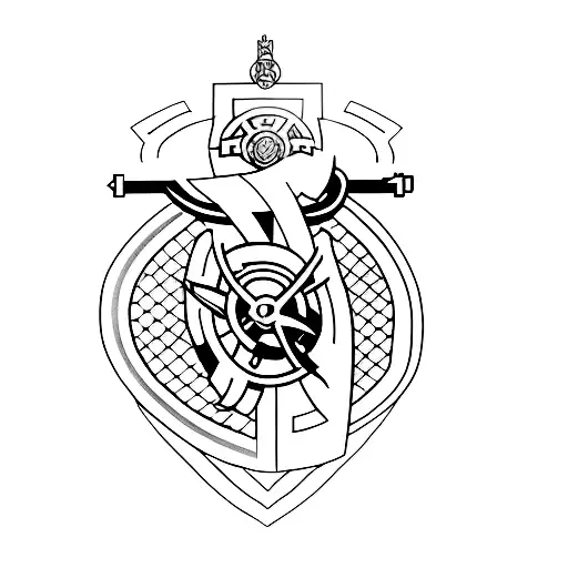 A minimalist tattoo of the Arsenal logo with a subtle architectural design in the background tattoo design idea