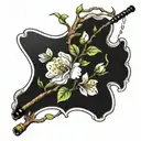 fishing rod into a apple blossom tree tattoo design idea