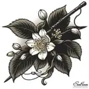 fishing rod into a apple blossom tree tattoo design idea