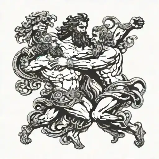 Poseidon fight with Zeus surrounded tattoo design idea