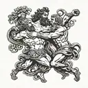 Poseidon fight with Zeus surrounded tattoo design idea