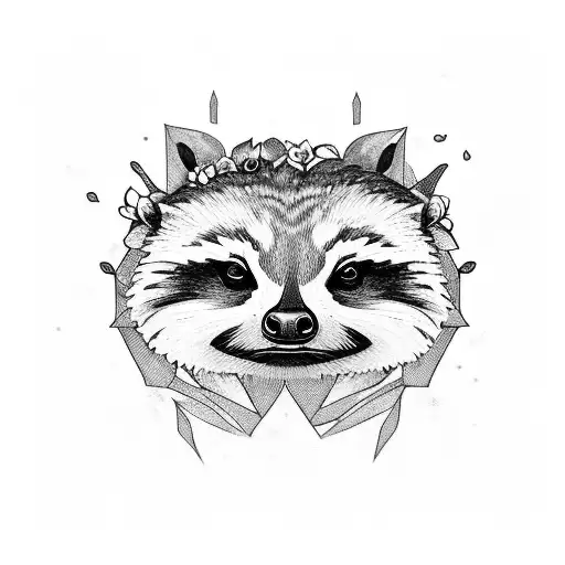 cuttlefish and raccoon and sloth and gardenia tattoo design idea