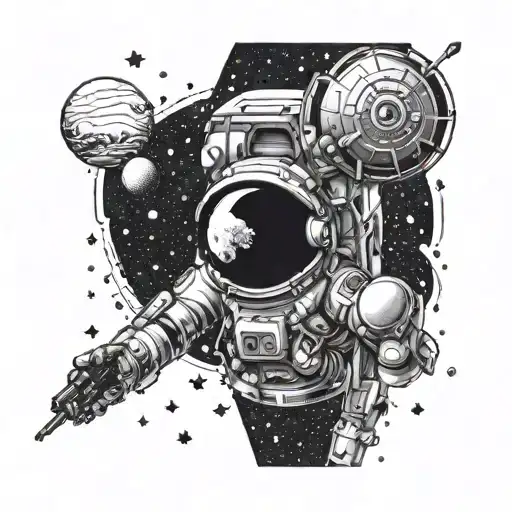 A space-themed sleeve with a hidden tribute to David among the stars and planets tattoo design idea
