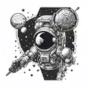 A space-themed sleeve with a hidden tribute to David among the stars and planets tattoo design idea