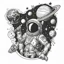 A space-themed sleeve with a hidden tribute to David among the stars and planets tattoo design idea
